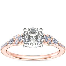 Anillo de compromiso de diamantes de tallas redonda y marquesa pequeños en oro rosado de 14 k